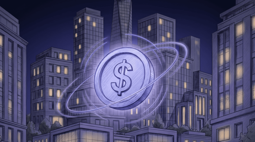 Digital finance skyline illustration
